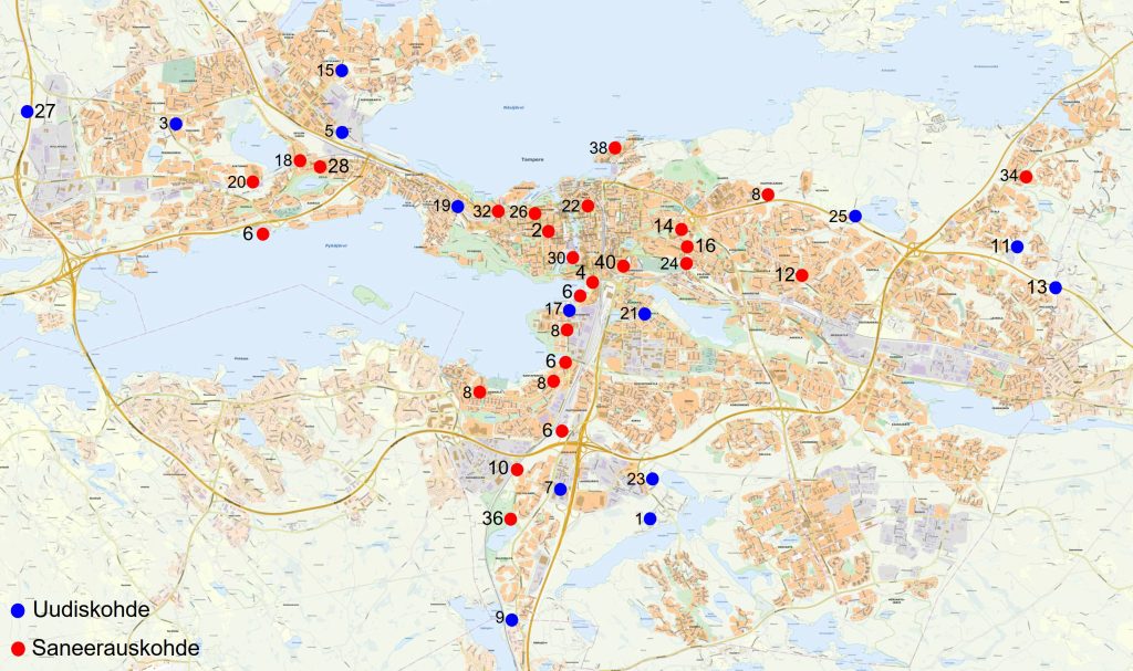 Tampereen Veden verkoston investoinnit kartalla