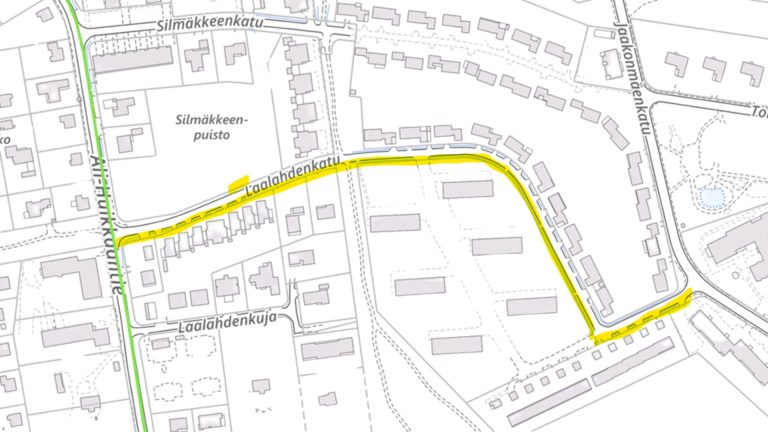 Karttakuva Laalahdenkadun työmaasta