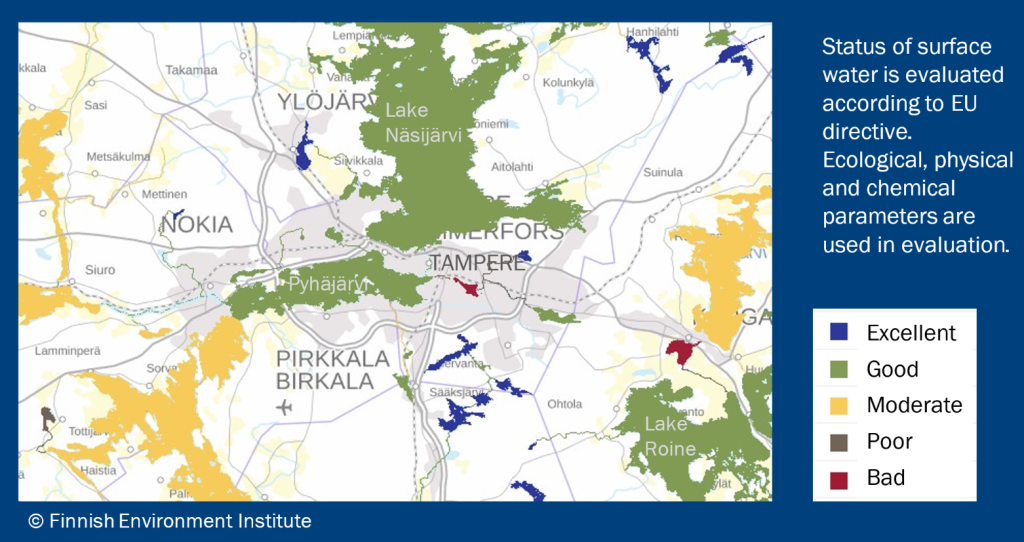 Kaavio Tampereen vesistöjen tilasta vuonna 1970